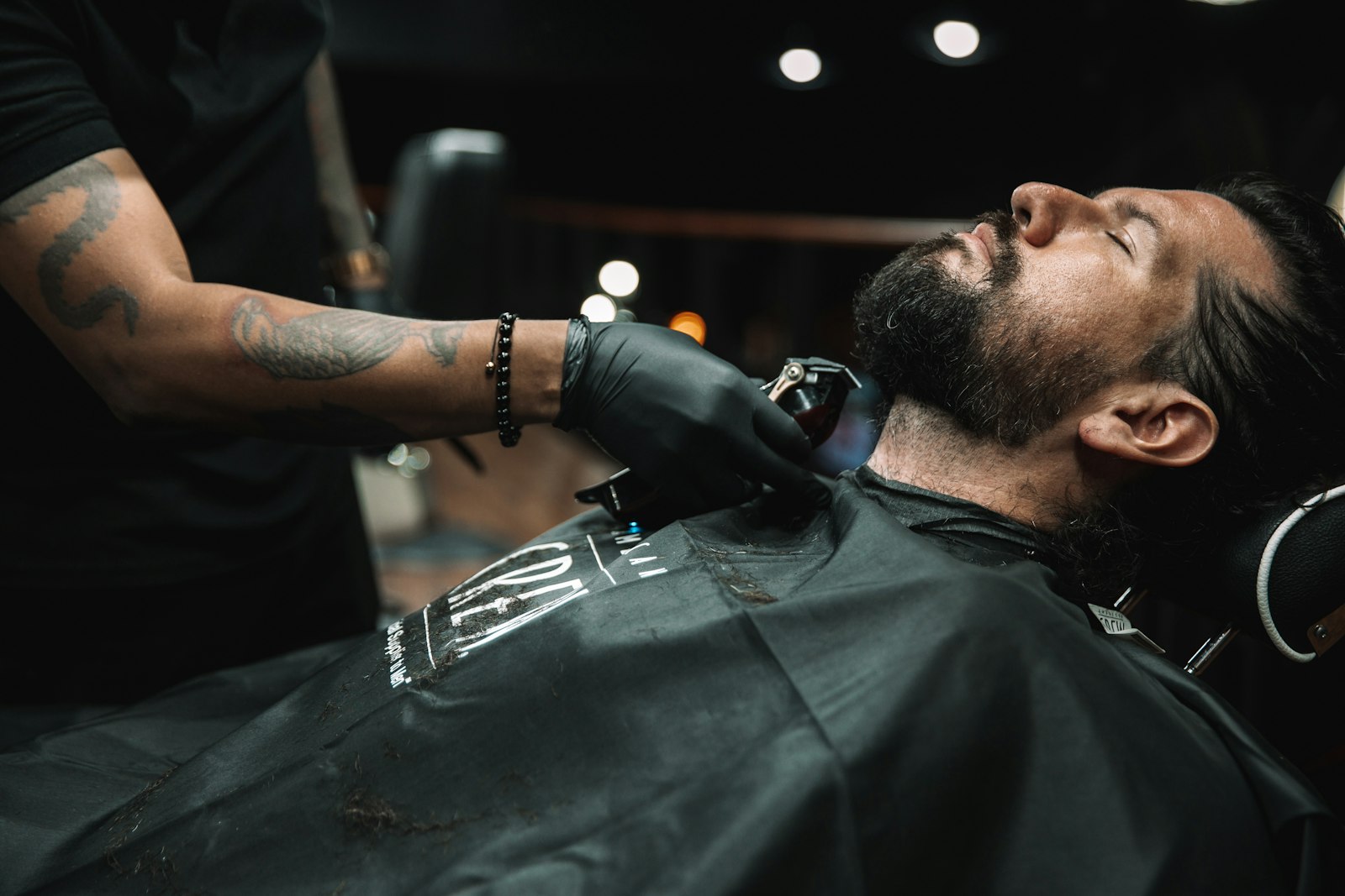 A hot towel shave in progress